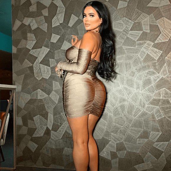 Brown Long Sleeve Off Shoulder Ruched Cutout Bodycon Mini Dress - Picture 9 of 14